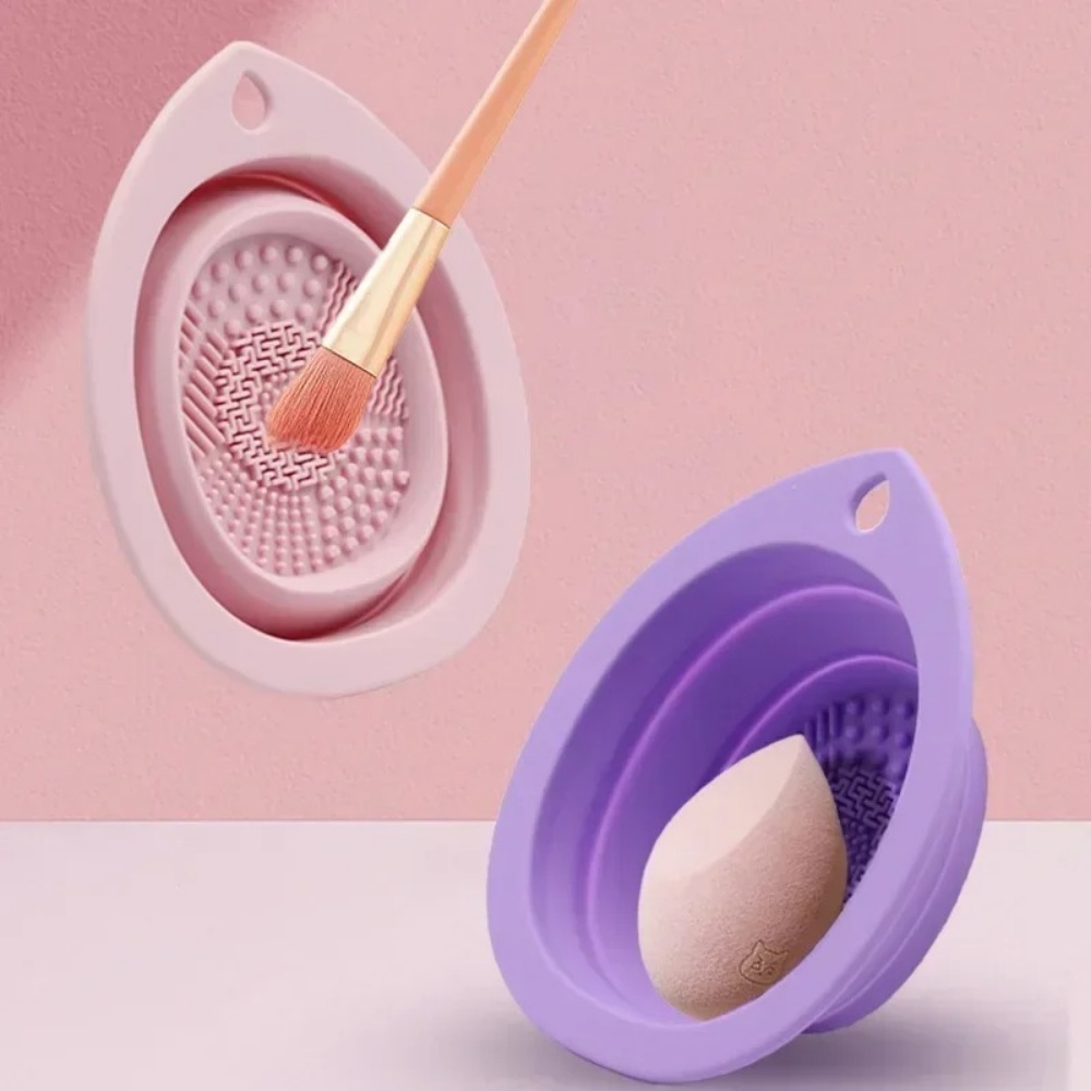Cosmetic Sponge - Silicone Makeup Brush Cleaning Bowl Foldable