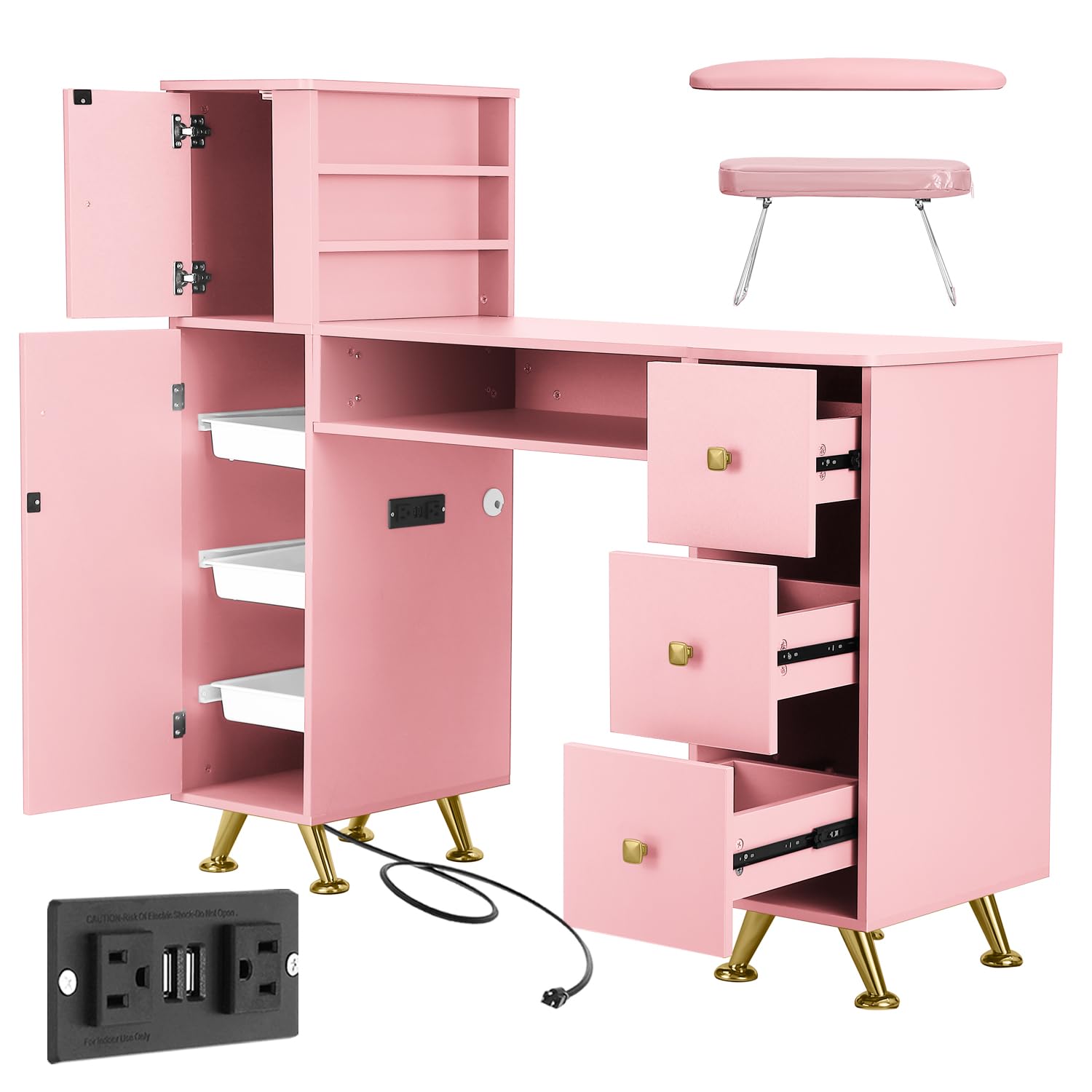 Pink Nail Table for Nail Tech, - огляд і ціна Beauty Makeup Desk