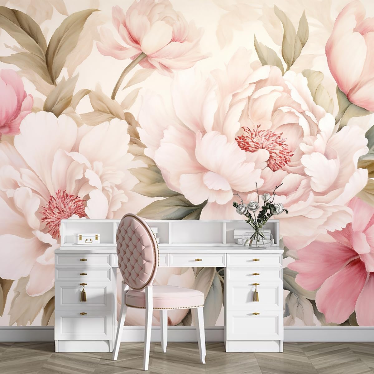 Elegant Peony Floral Mural Wal - огляд і ціна Beauty Makeup Desk